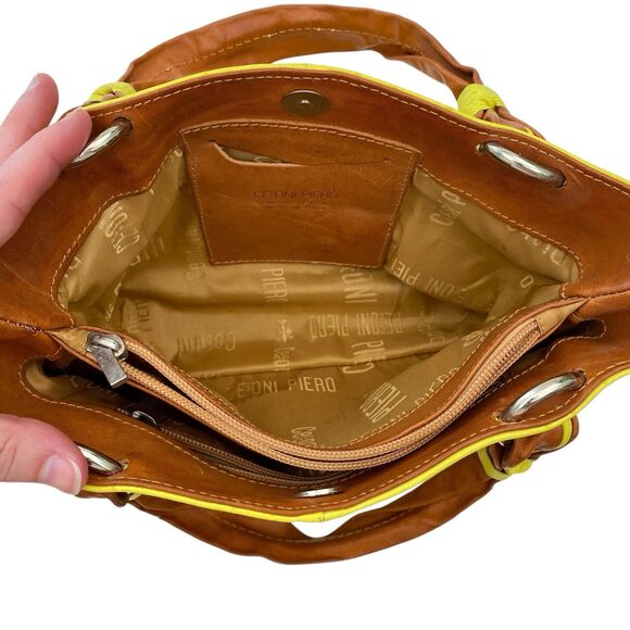 Cecconi Piero Leather Purse Handbag Tote Yellow Small Textured Italy Preppy - Picture 9 of 14